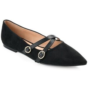 Journee Collection Patricia Black Faux Suede Slip On Flats Size 7.5 W